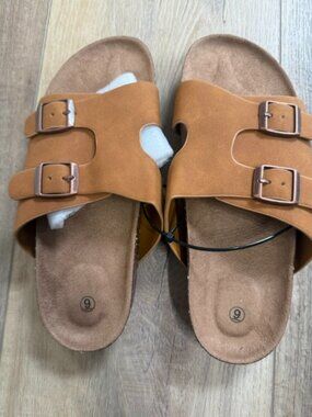 NEW Women's Brown Cork Sole Buckle Sandals Sz. 9